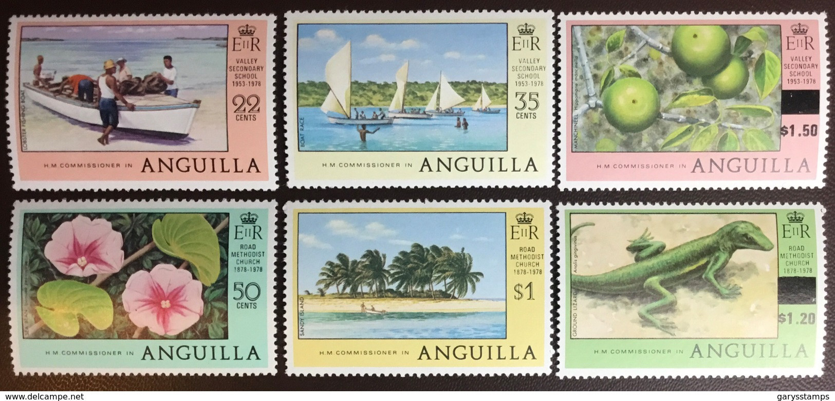 Anguilla 1978 Anniversaries School Church Overprint Fruit Reptiles MNH - Anguilla (1968-...)