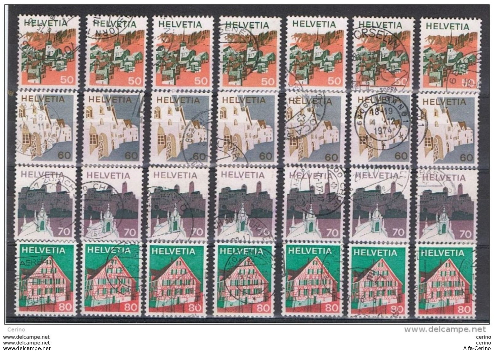 SVIZZERA:  1973  DEFINITIVA  -  4  VAL. US. -  RIPETUTI  7  VOLTE  -  YV/TELL. 939/42 - Used Stamps