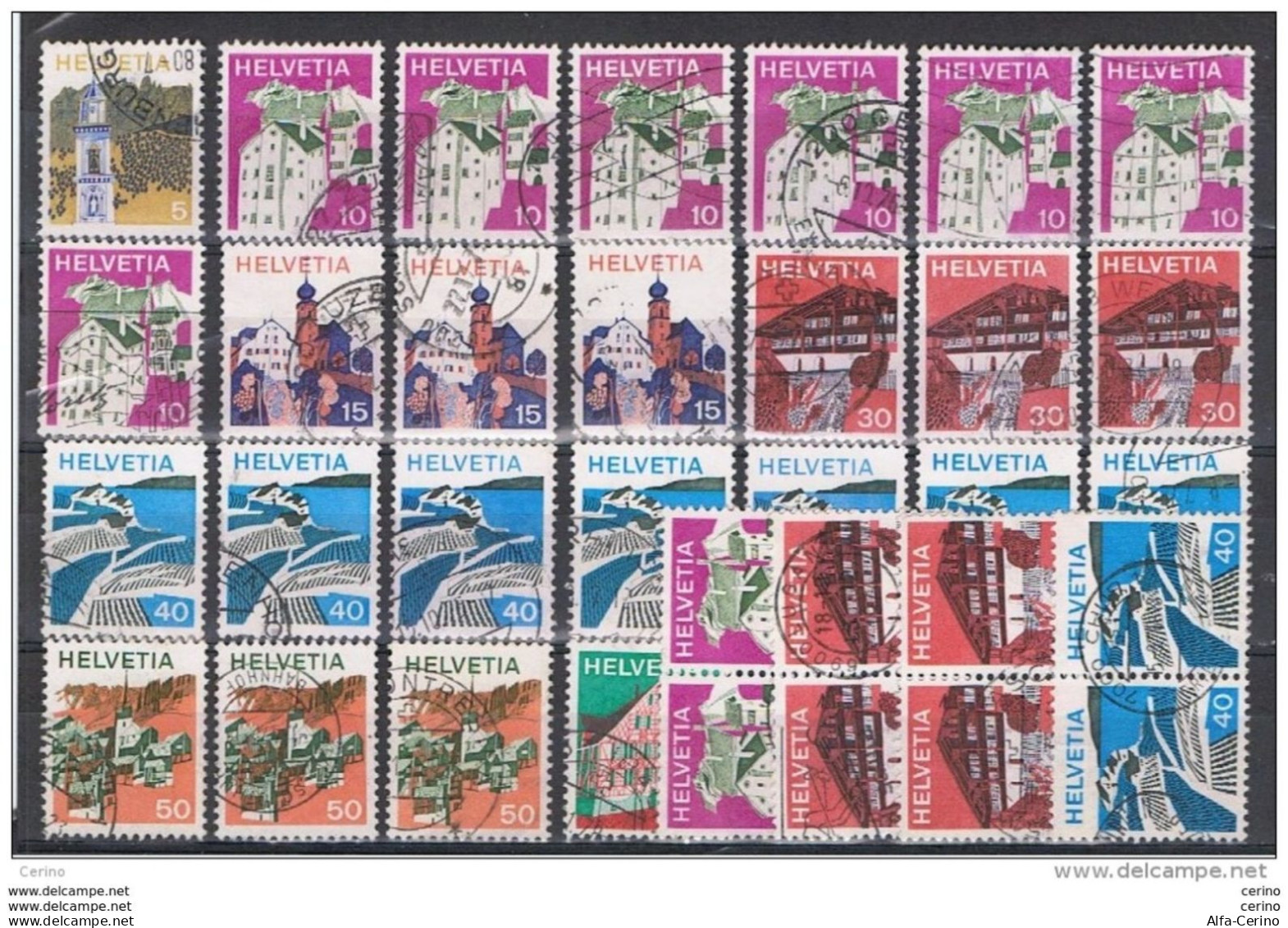 SVIZZERA:  1973  DEFINITIVA  -  LOTTO  33  VAL. RIPETUTI  US. -  YV/TELL. 933//942 - Used Stamps