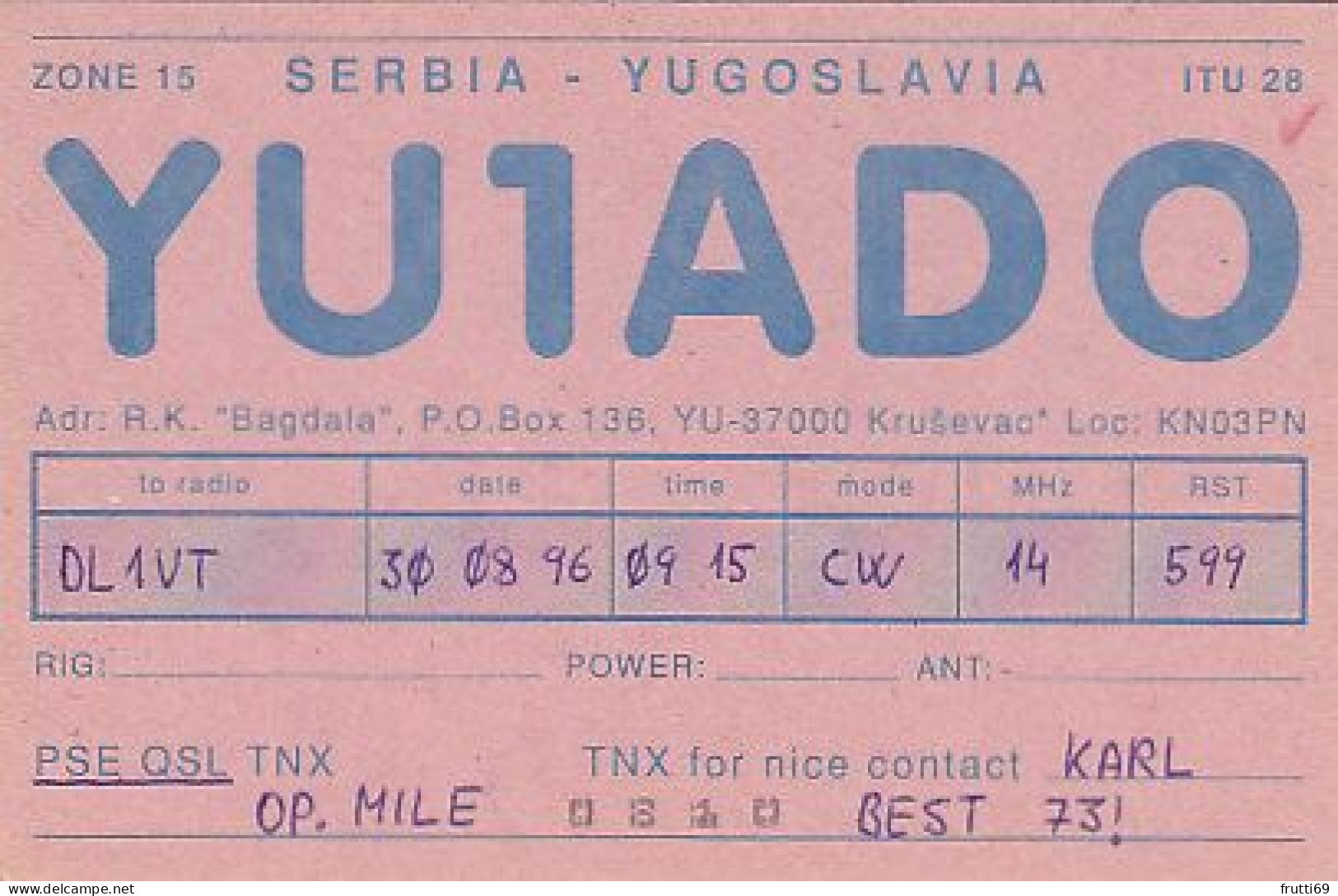 AK 210524 QSL - Yugoslavia - Serbia - Krusevac - Radio Amateur