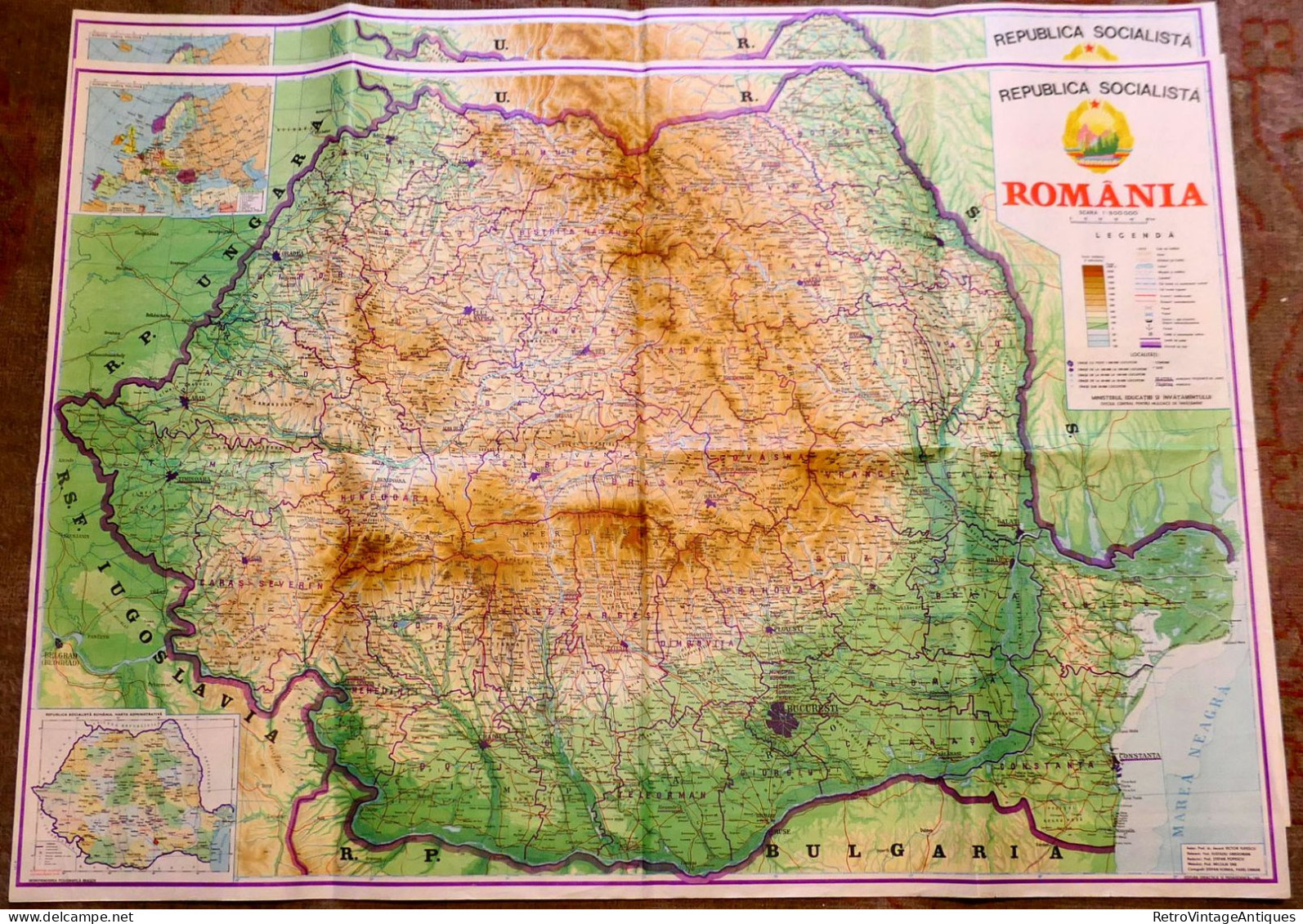 Romania Map 1980s Ceausescu Era Harta Romaniei RSR 1986 100/80cm - Editura Didactica Si Pedagocica - Landkarten