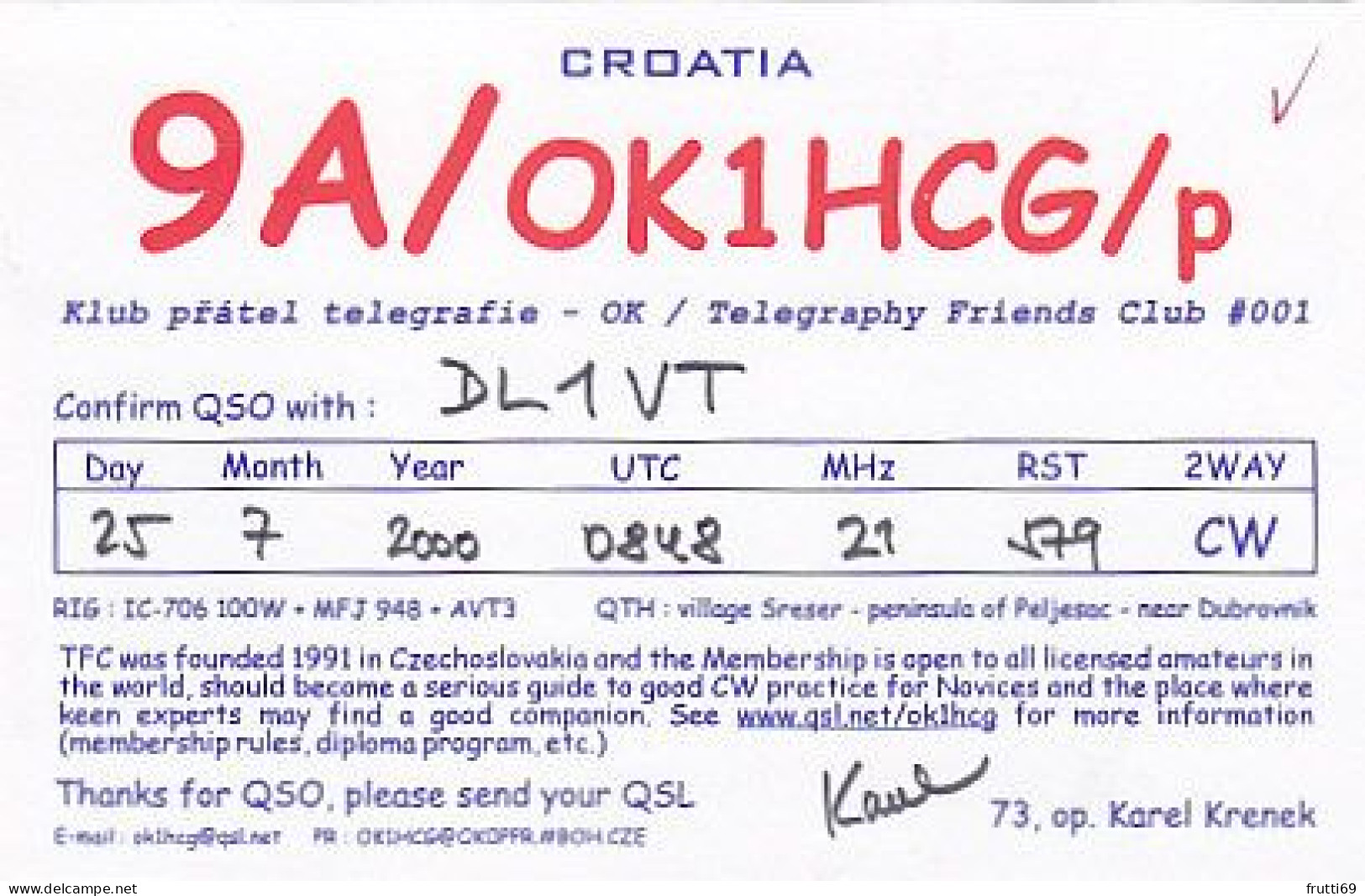 AK 210532 QSL - Croatia - Radio-amateur