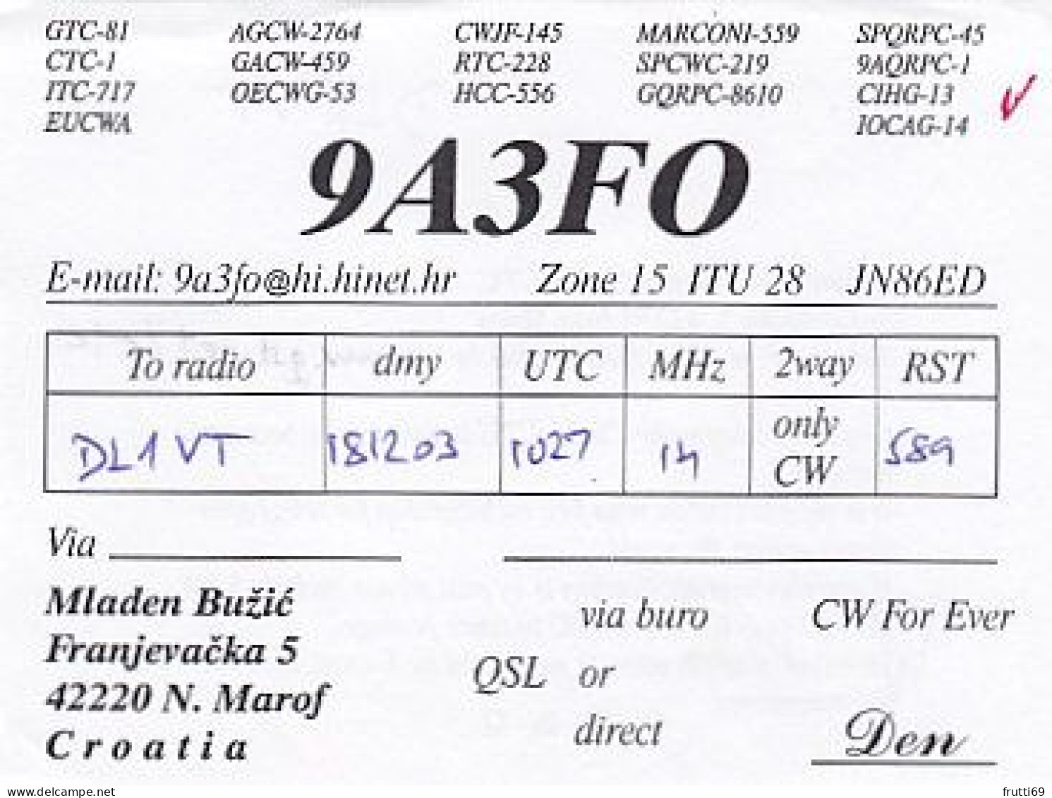 AK 210534 QSL - Croatia - N. Marof - Radio Amateur
