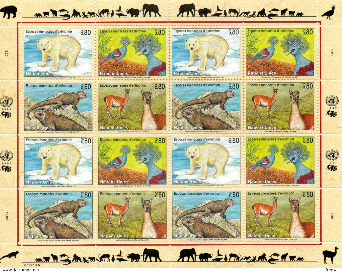 Nations Unies United Nations : Espèces Menacées- Endangered Animals 1997  XXX - Blocks & Kleinbögen