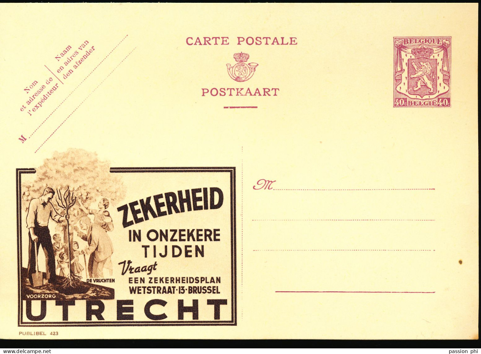 BELGIUM PPS 40C BROWN "SCEAU D'ETAT" SBEP 8 PUBLIBEL 423 UNUSED - Werbepostkarten