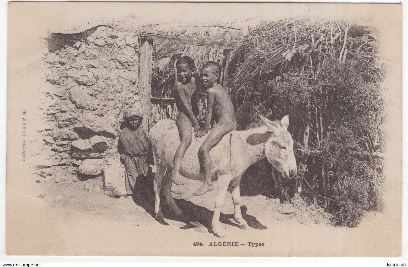 494. Algerie - Types - (l'Algérie) - Enfants, Ane - (Collection Idéale P.S.) - Bambini