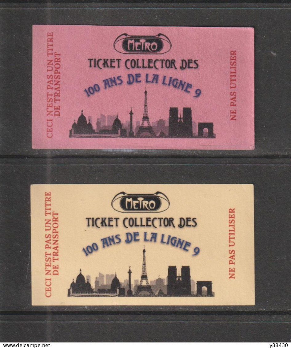 2 Tickets Collector Du MÉTROPOLITAIN De PARIS - Les 100 Ans De La Ligne 9 - 1ère Et 2 ème Classe - Face & Dos - Europe