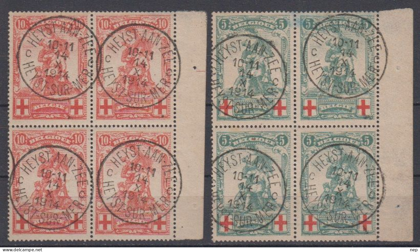 BELGIË - OBP - 1914 - Nr 126 + 127 (HEYST-AAN-ZEE) (Blok/Bloc 4) - Gest/Obl/Us - 1914-1915 Croce Rossa