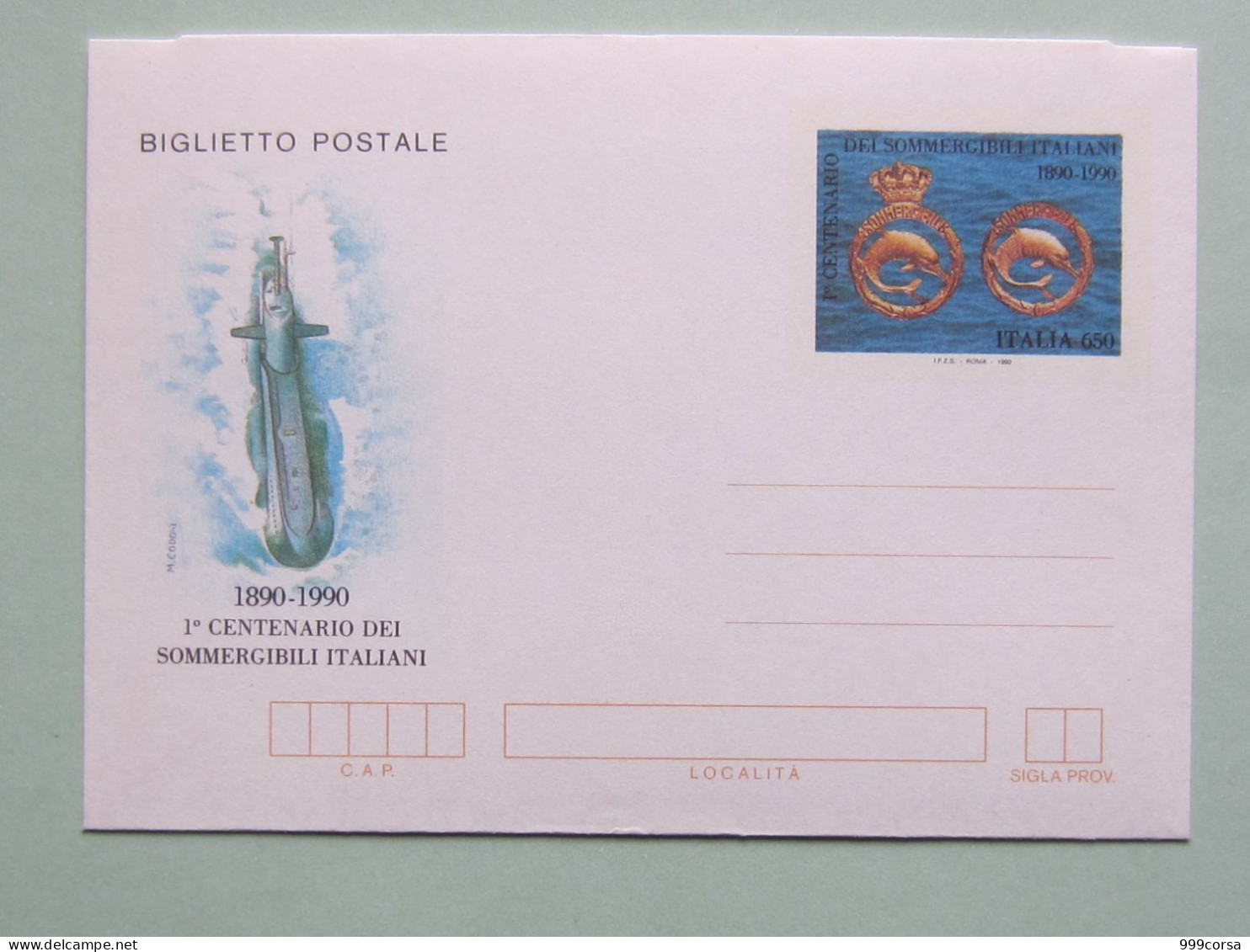 ITALIA 1990,  Biglietto Postale Centenario Sommergibili Italiani, Nuovo - U-Boote