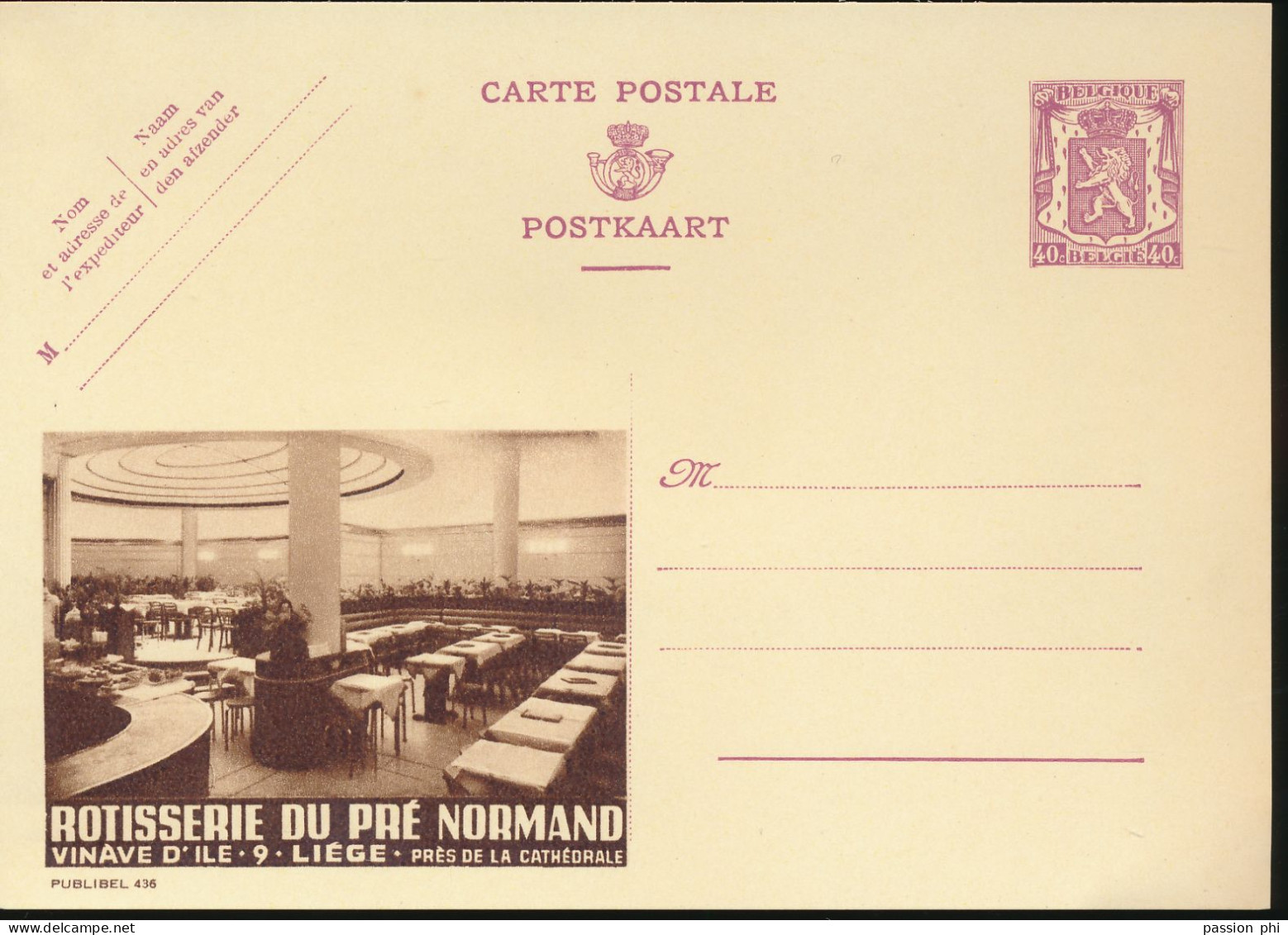 BELGIUM PPS 40C BROWN "SCEAU D'ETAT" SBEP 8 PUBLIBEL 436 UNUSED - Werbepostkarten