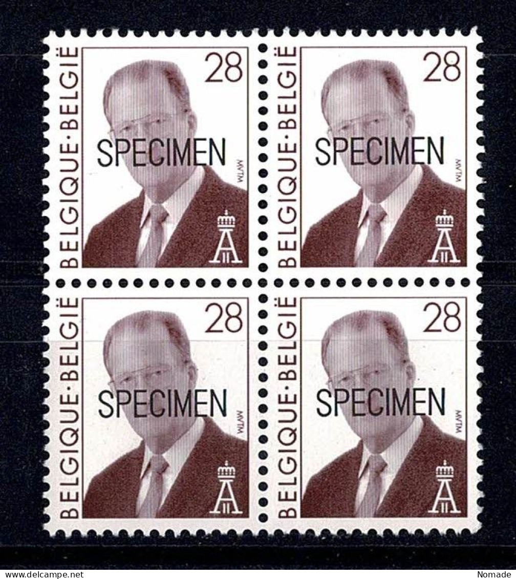 Belgique 2661 Albert II Specimen école Postale Année 1996 Bloc De 4 Rare - Oblitérés