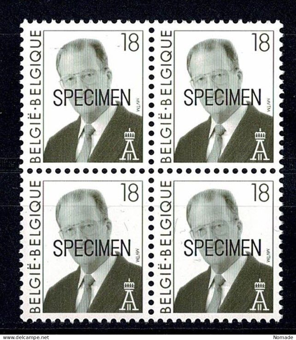 Belgique 2698 Albert II Specimen école Postale Année 1997 Bloc De 4 Rare - Used Stamps