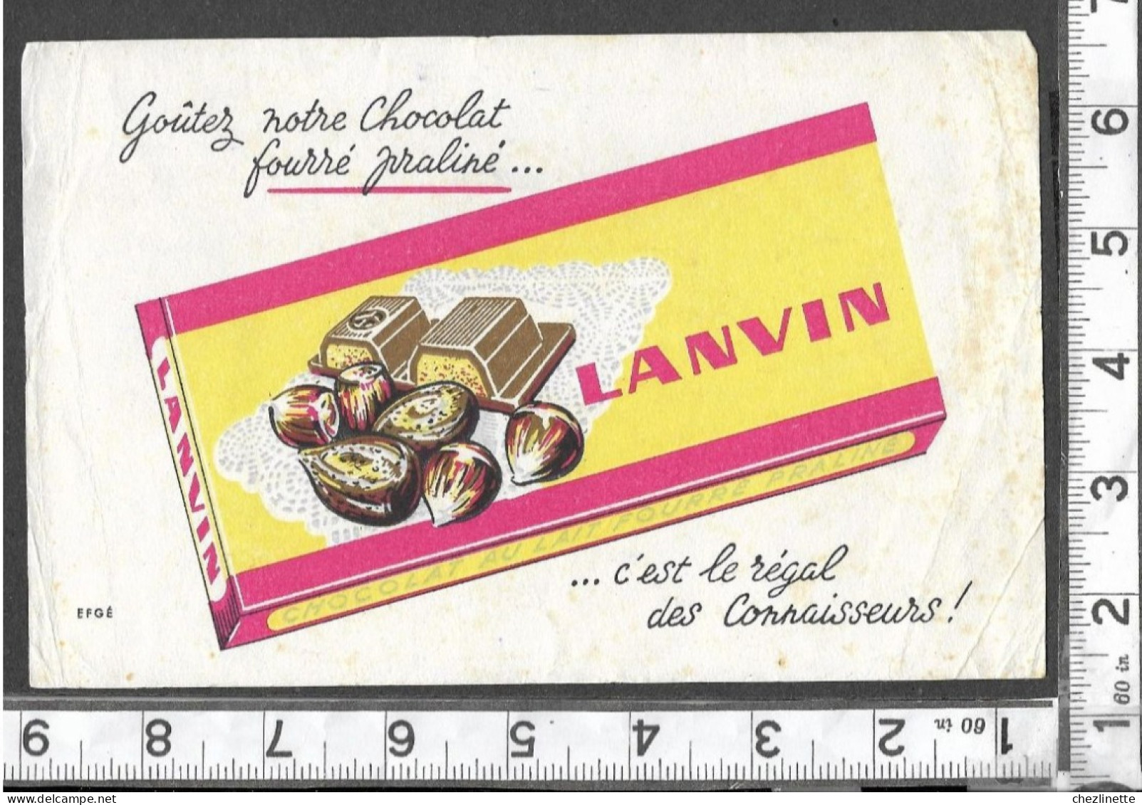 BUVARD ANCIEN PUBLICITAIRE / CHOCOLAT LANVIN / FOURRE PRALINE NOISETTES AMANDES / EFGE  / RV - Cocoa & Chocolat