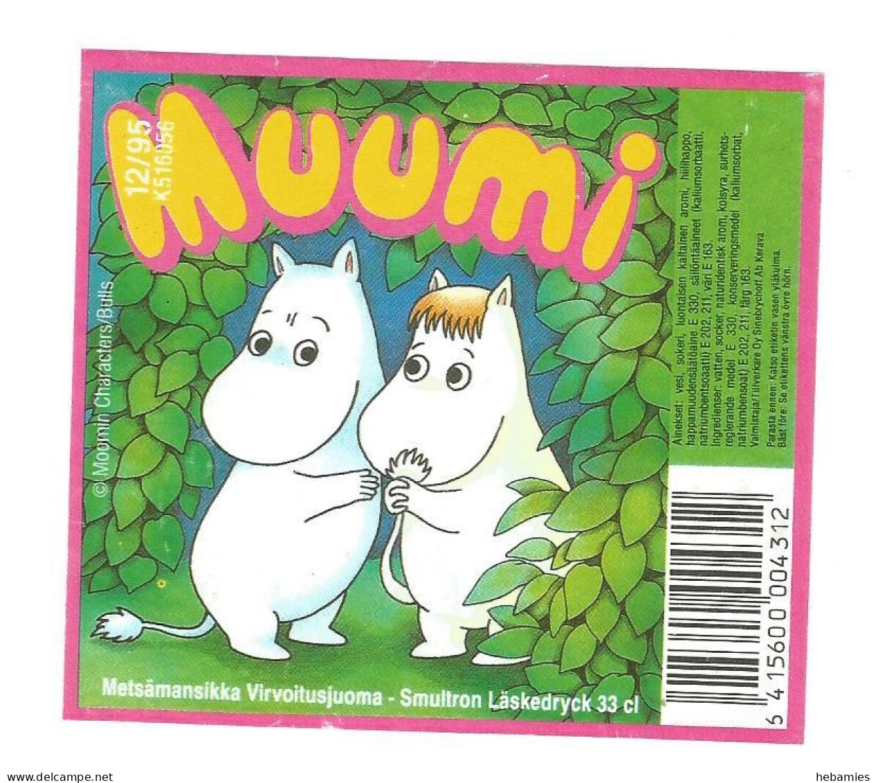 THE MOOMINS - Soft Drink Label - 1990's - FINLAND - - Other & Unclassified