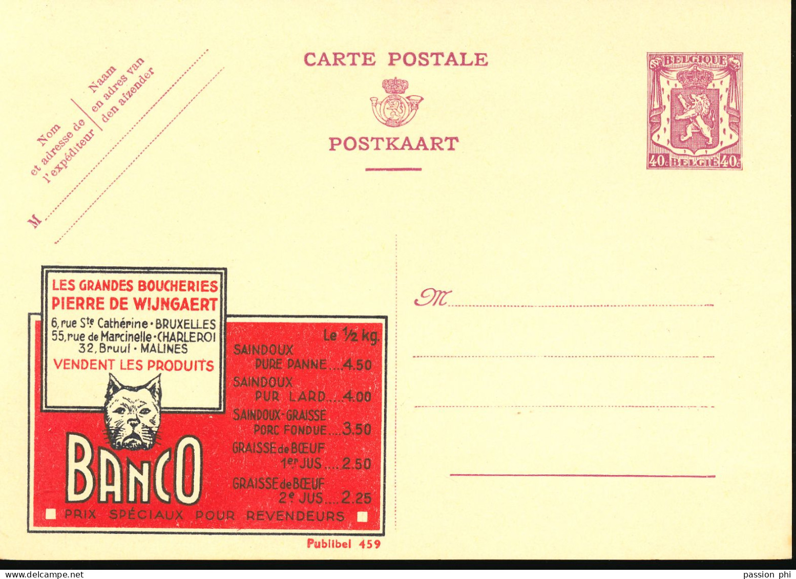 BELGIUM PPS 40C BROWN "SCEAU D'ETAT" SBEP 8 PUBLIBEL 459 UNUSED - Werbepostkarten