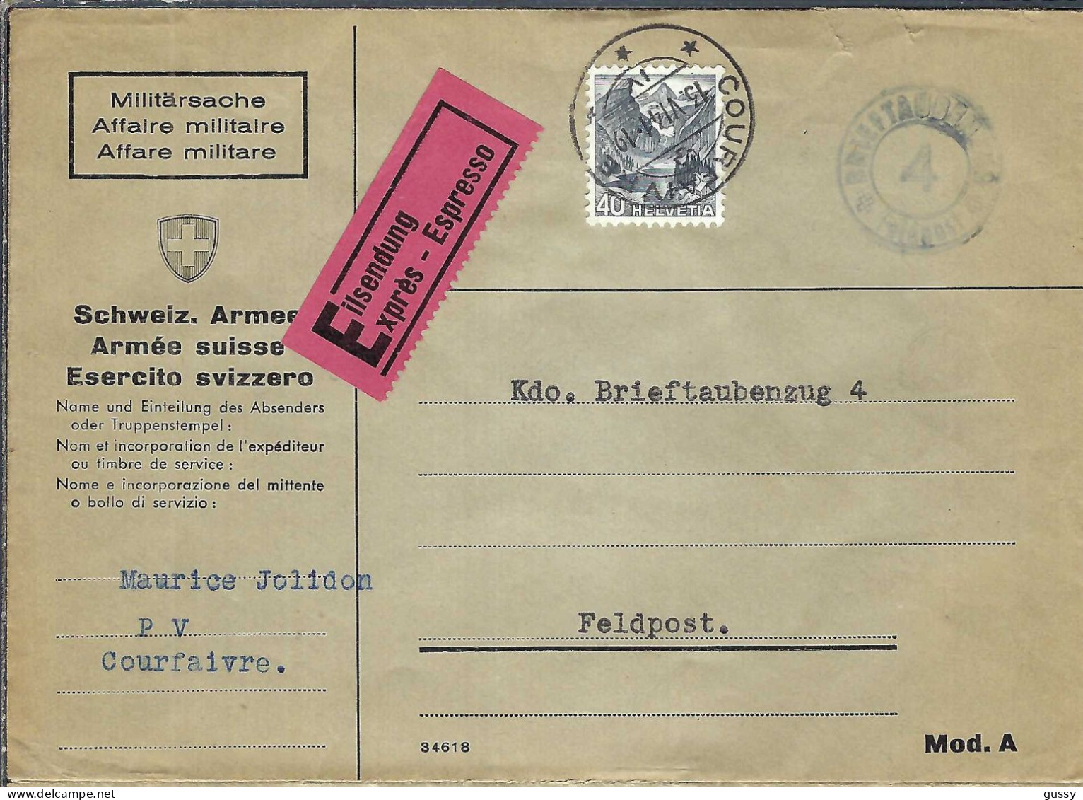SUISSE 1941: LSC Militaire Par Exprès. De Courfaivre - Brieven En Documenten