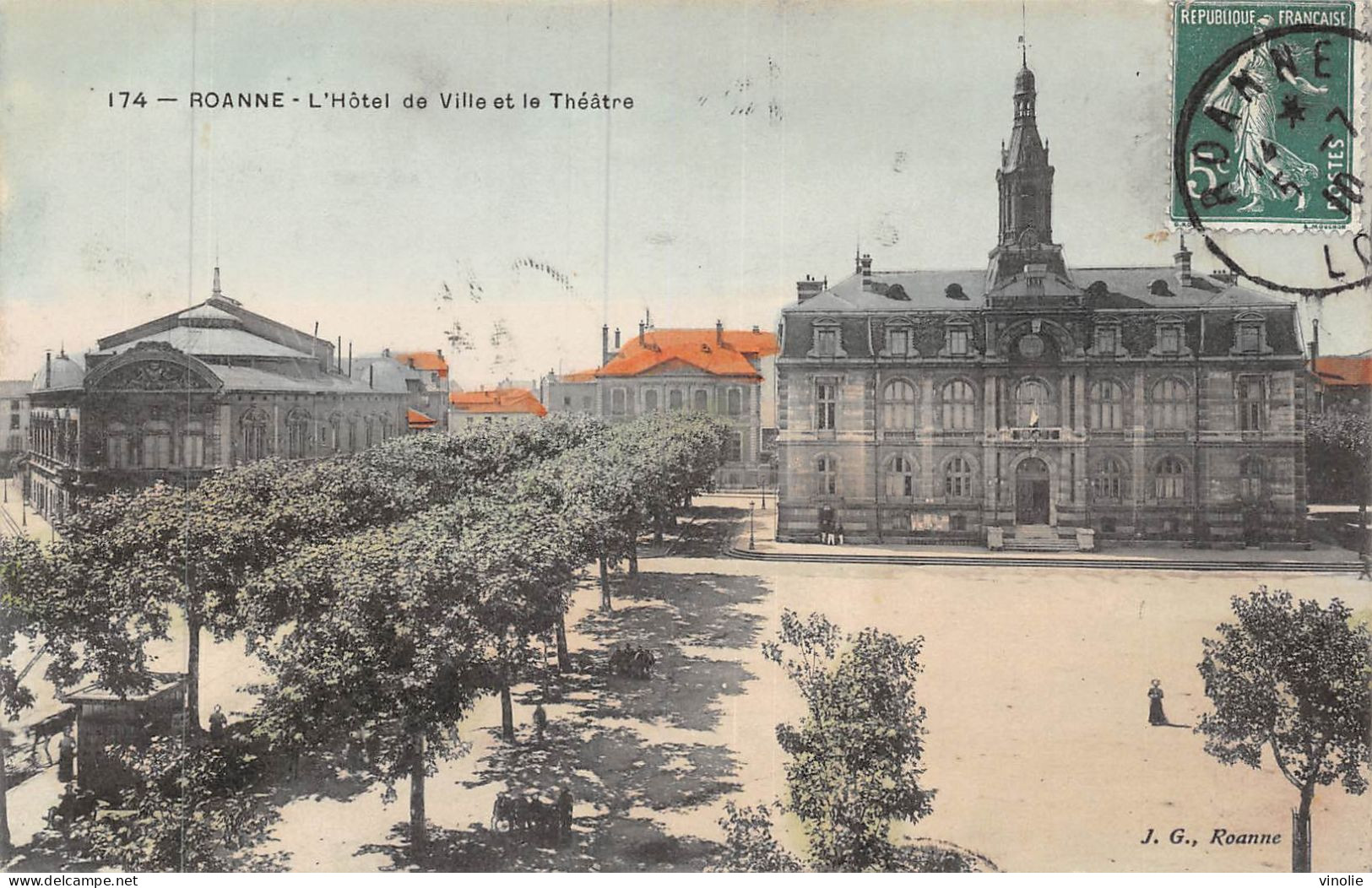 P-24-Mi-Is-981 : ROANNE. HOTEL DE VILLE ET THEATRE. CARTE EN COULEUR - Roanne