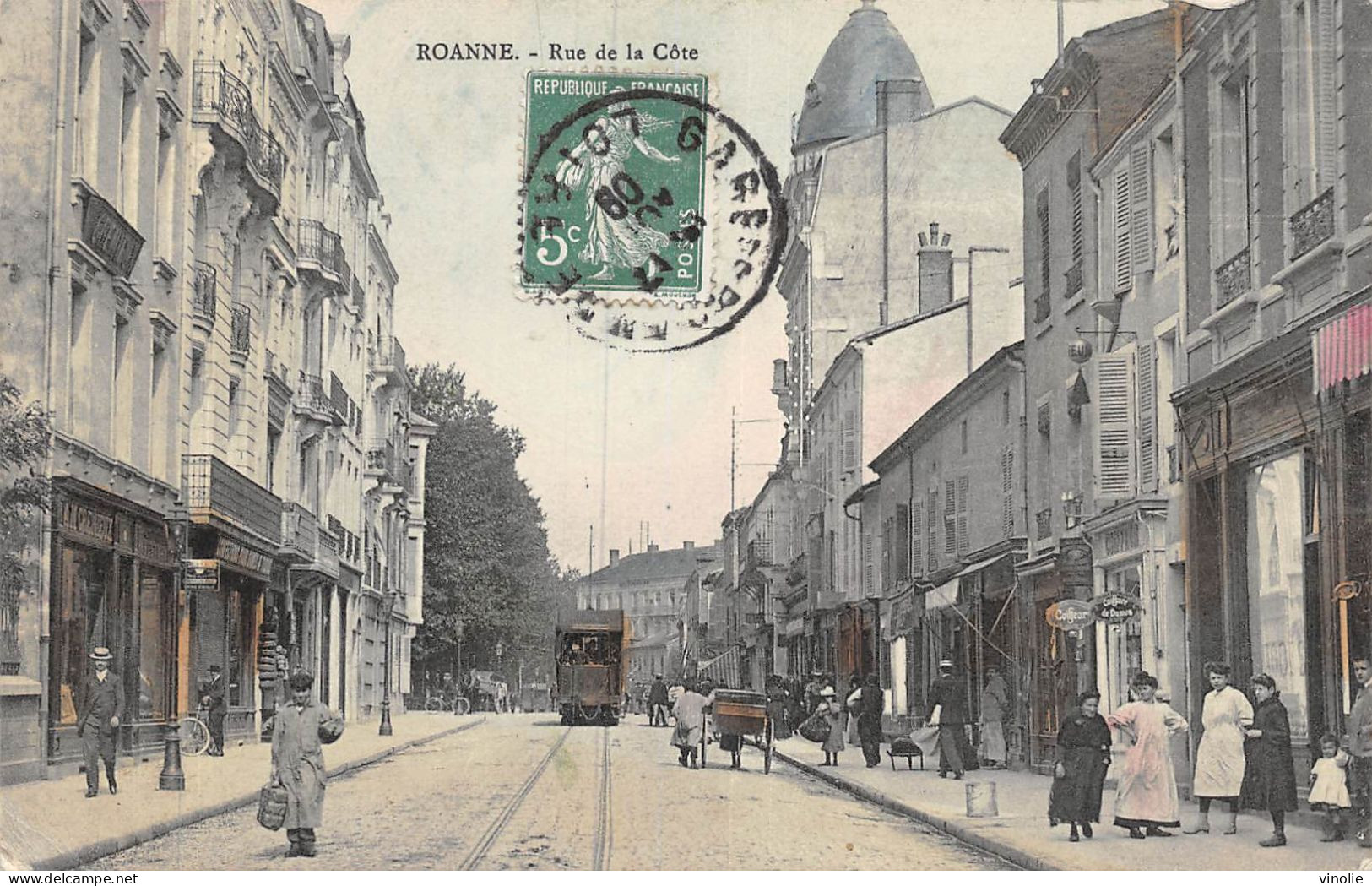 P-24-Mi-Is-983 : ROANNE. RUE DE LA COTE. TRAMWAY. CARTE EN COULEUR - Roanne