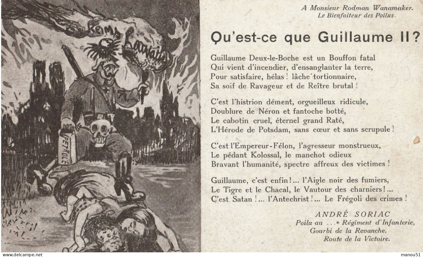 MILITARIA Patriotique : Qu'est-ce Que Guillaume II ? ( Poème D'André Soriac ) - Patrióticos