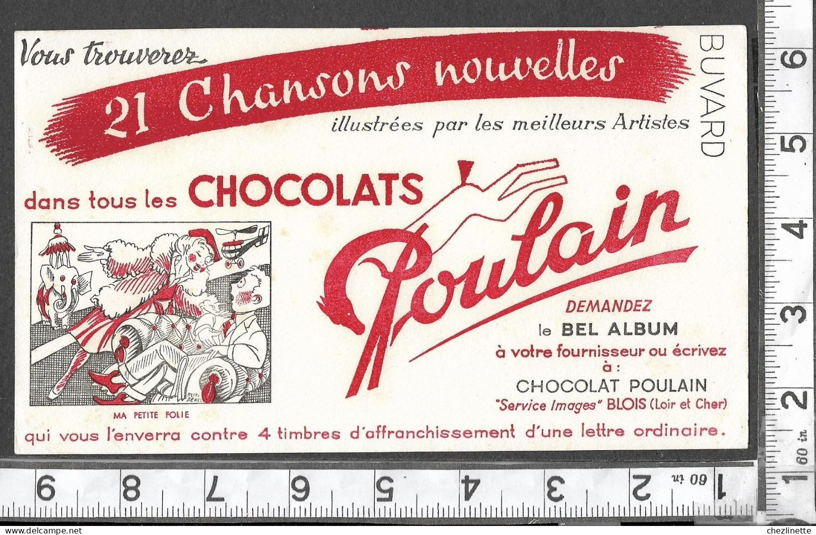 BUVARD ANCIEN PUBLICITAIRE / CHOCOLAT POULAIN / 21 CHANSONS NOUVELLES / ILLUSTRATION MA PETITE FOLIE  / RV - Chocolat