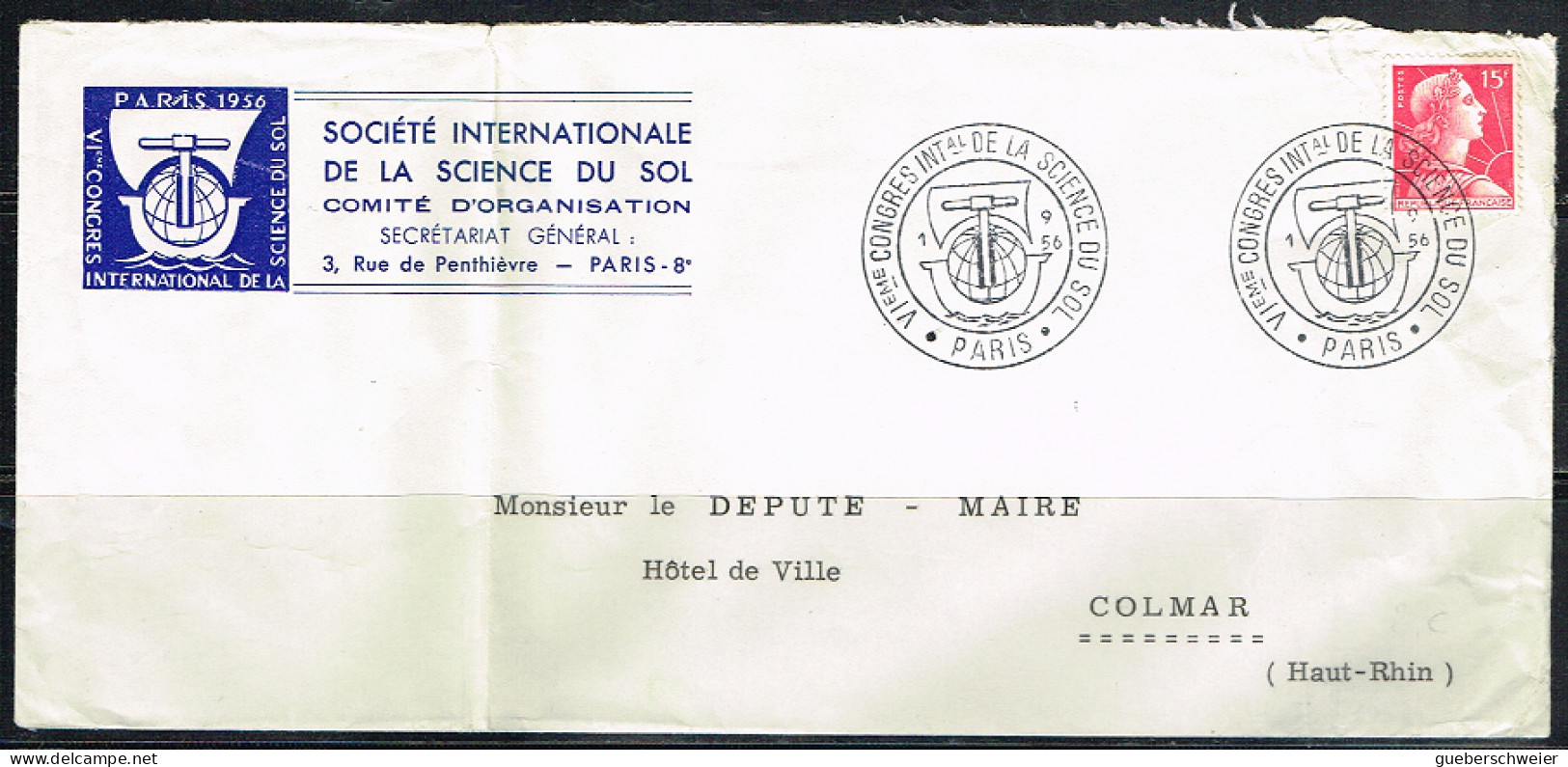 GEO L 3 - FRANCE Cachet Comm. Illustré Sur Lettre Congrès De La Science Du Sol Paris 1956 - Gedenkstempels