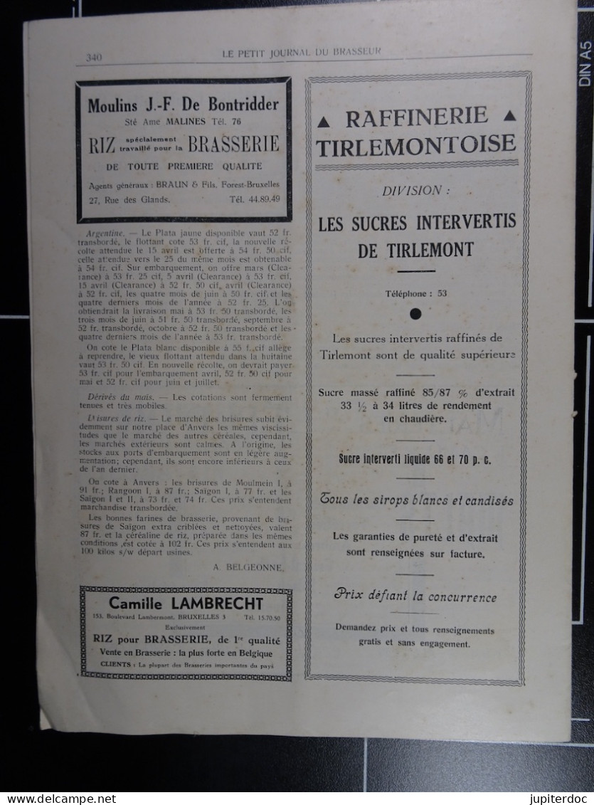 Le Petit Journal Du Brasseur N° 1818 De 1935 Pages 324 à 340 Brasserie Belgique Bières Publicité Matériel Brassage - 1900 - 1949