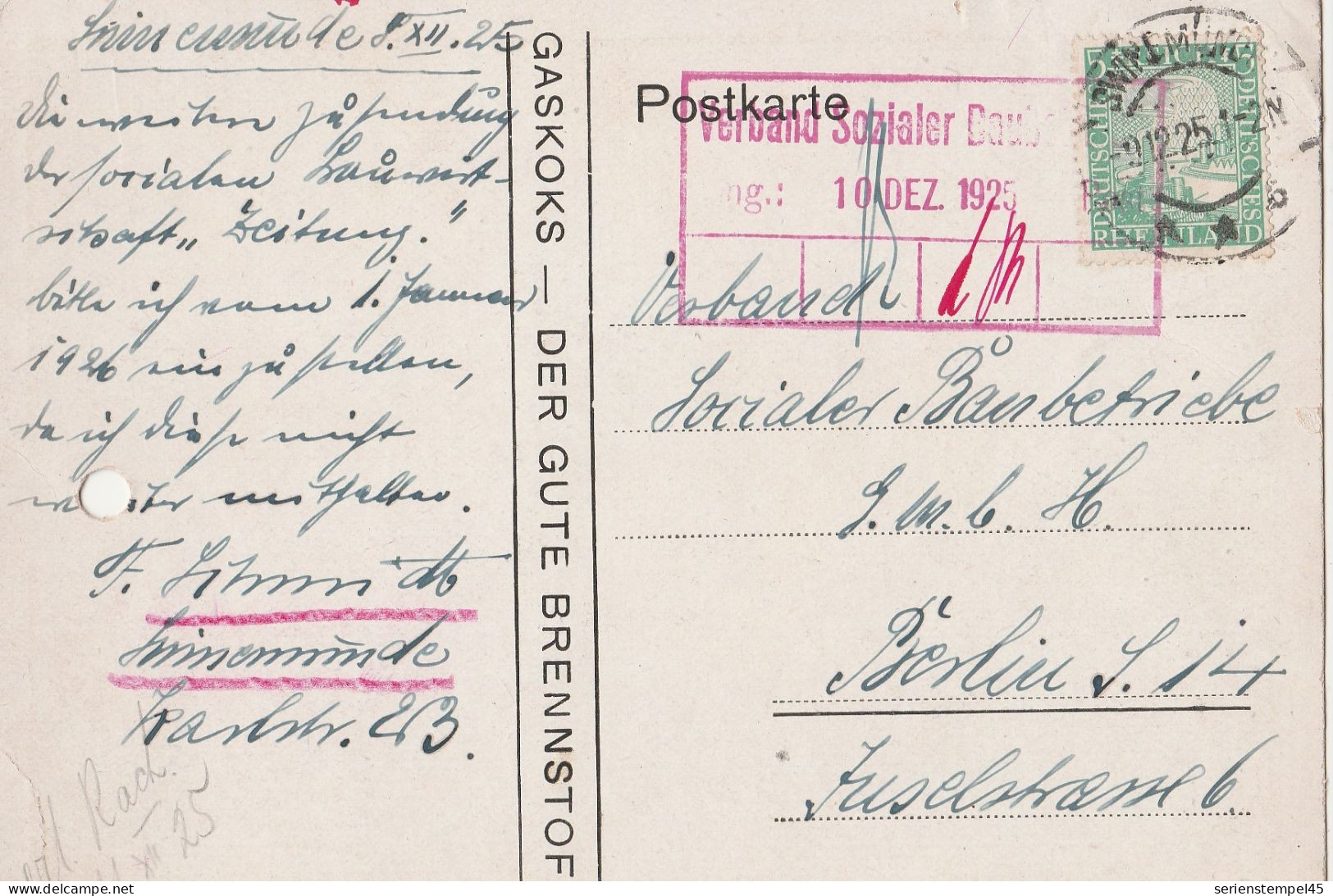 Deutsches Reich Firme Karte Swinemünde 1925 Gaskoks Der Gute Brennstoff - Lettres & Documents