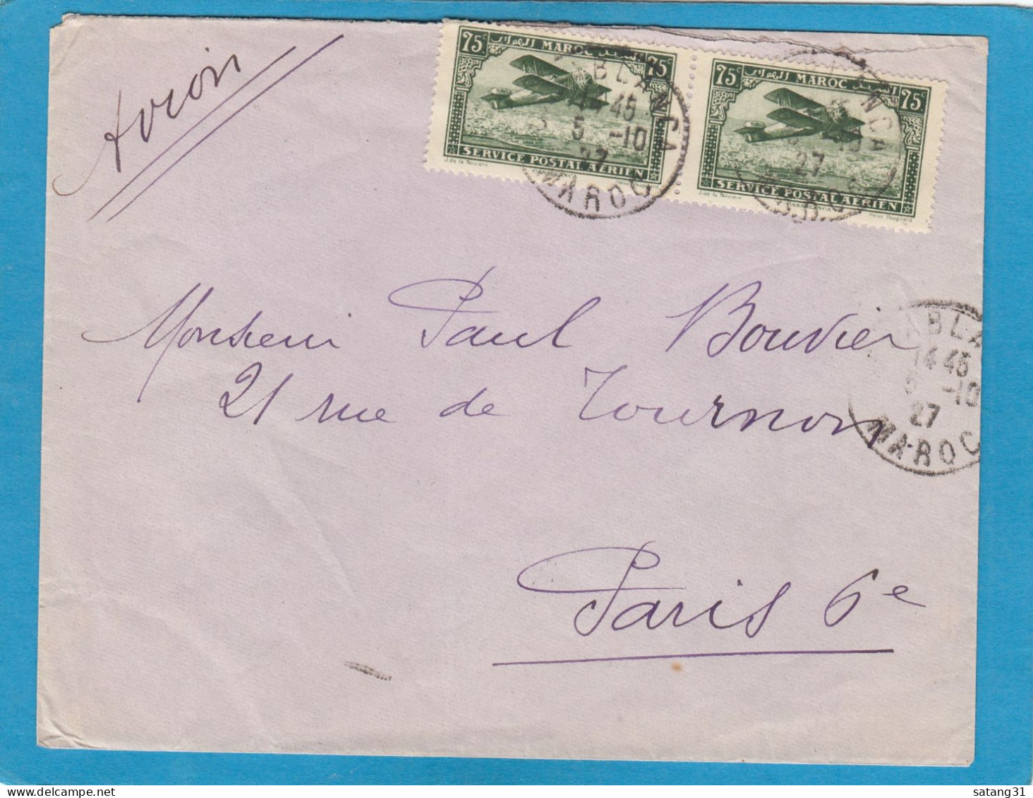 LETTRE PAR AVION DE CASABLANCA POUR PARIS,1927. - Poste Aérienne