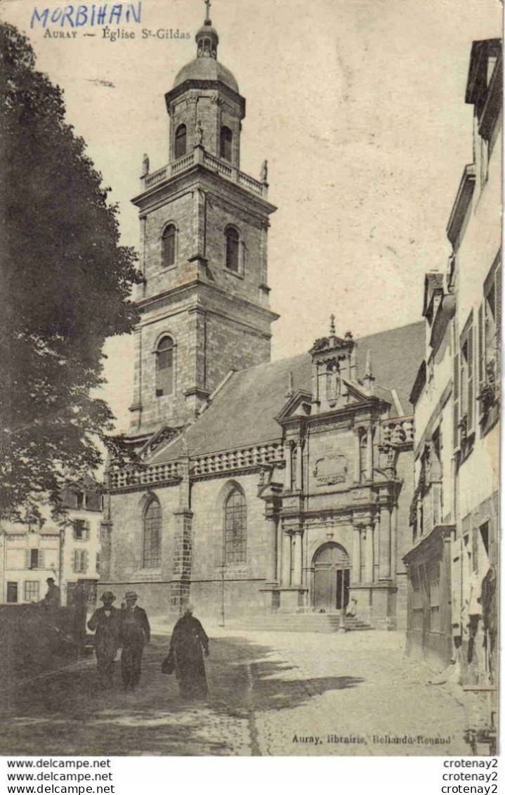 56 AURAY Eglise Saint Gildas En 1906 Animée Librairie Rollando Renaud - Auray