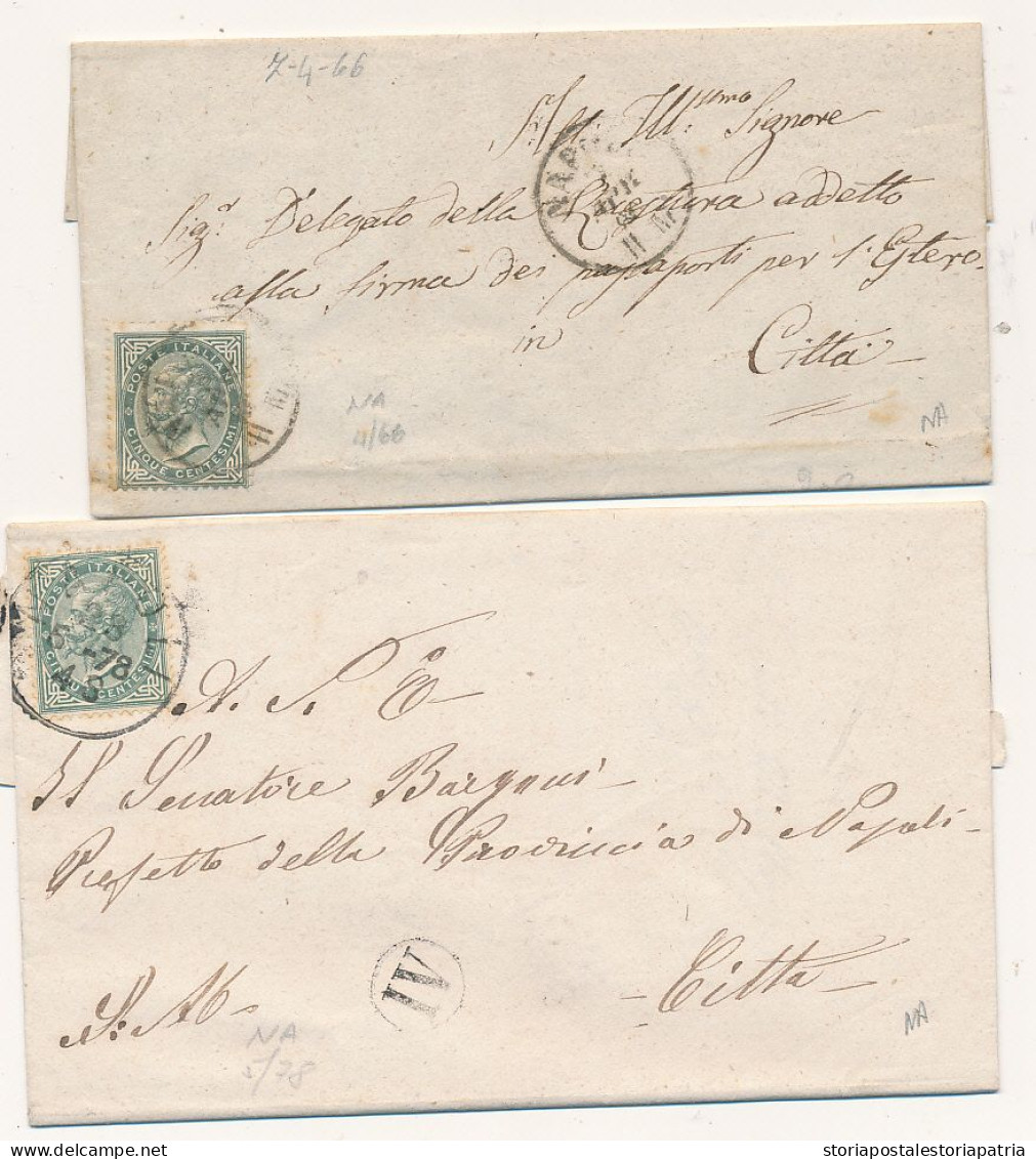 18661878 NAPOLI DUE LETTERE X DISTRETTO CON  TIRATURE 0,05 DE LA RUE E TORINO - Storia Postale
