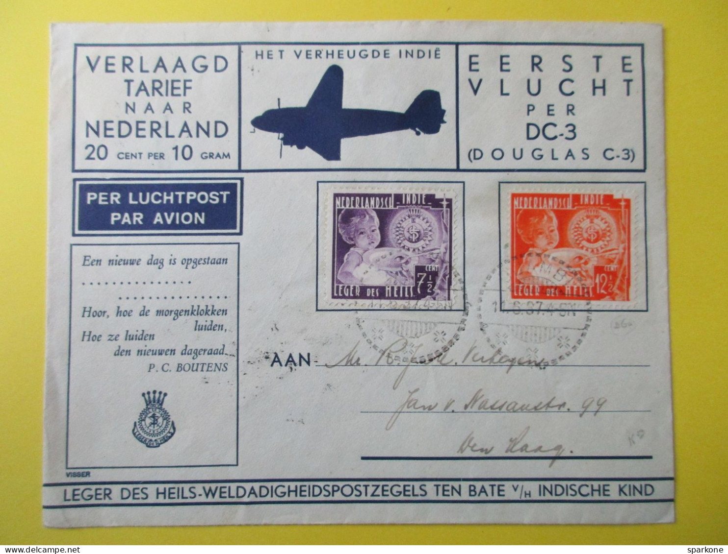 Marcophilie - Enveloppe - Nederland - Per Luchtpost - Par Avion - Eerste Vluch Per DC-3 - Airmail