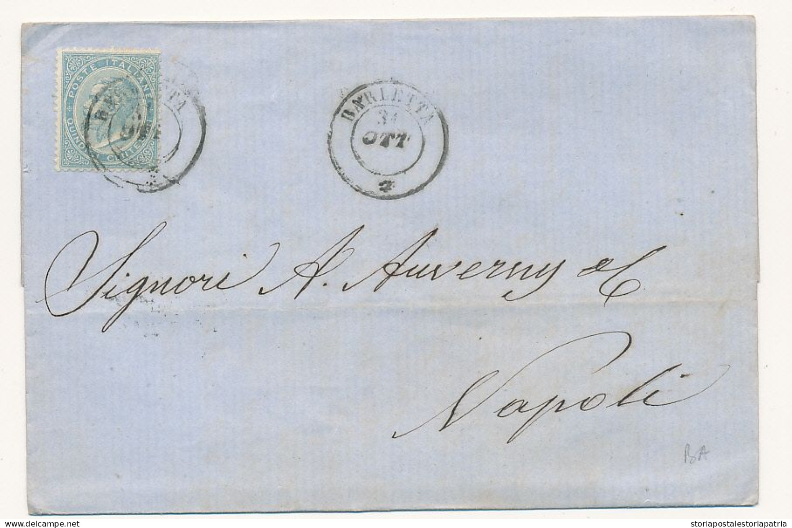 1864 BARLETTA DC SU 0,15 CENT DE LA RUE - Storia Postale