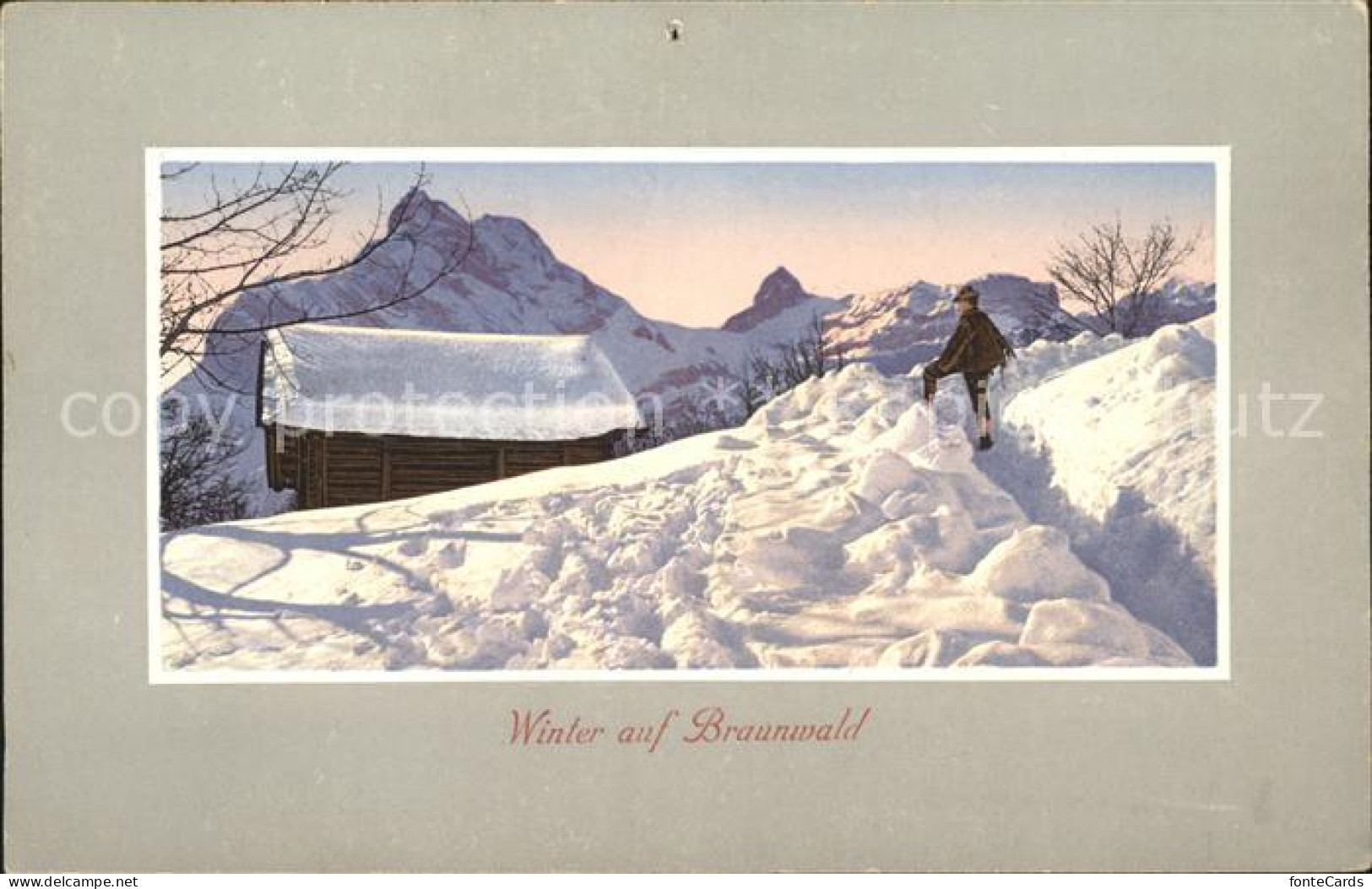 11653399 Braunwald GL Wanderer Im Tiefen Schnee Berghuette Braunwald - Other & Unclassified