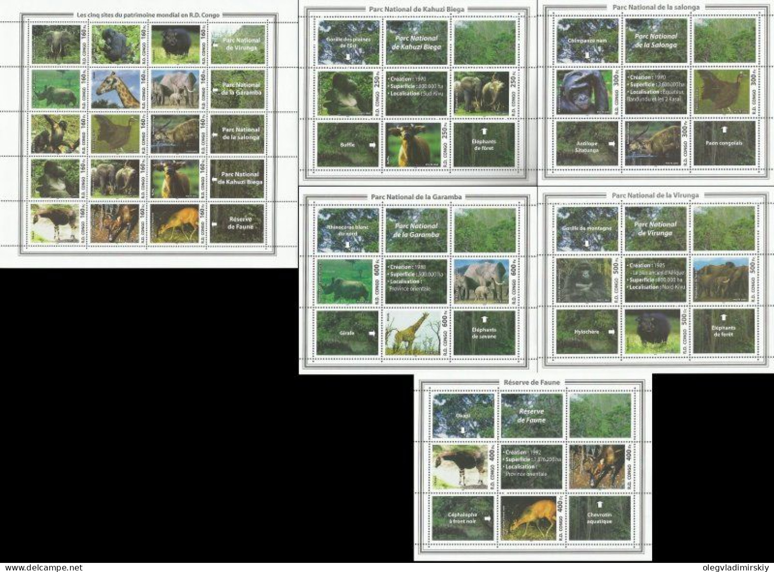 Congo (Kinshasa) 2005 Mammals Of Nature Reservations Set Of 6 Sheetlets MNH - Ungebraucht