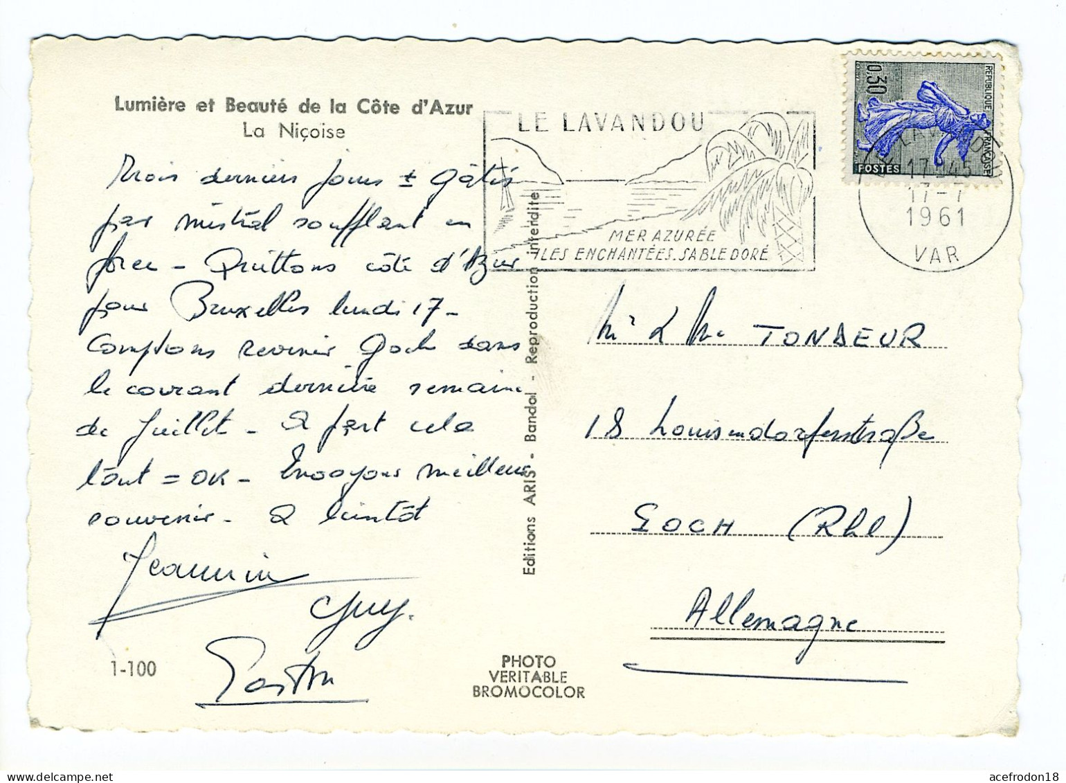 Cpsm Du Lavandou (Var) Pour Goch (ALL) - Timbre 0.30f Semeuse De Piel 1961 - Used Stamps