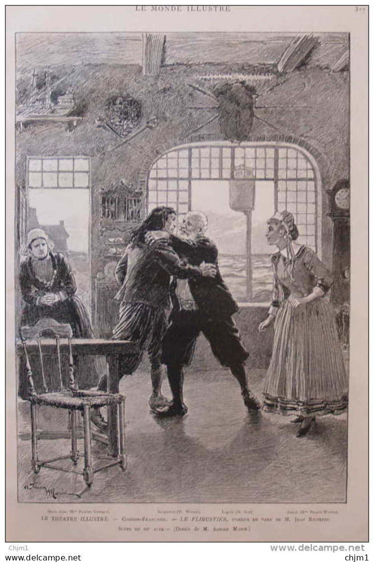 Le Théâtre Illustré - Comédie-Francaise "le Flibustier", Comédie En Vers De M. Jean Richepin -  Page Original - 1888 - Historical Documents