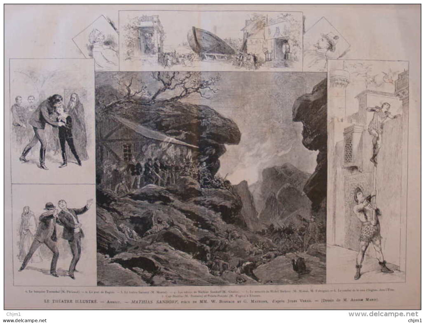 Le Théâtre Illustré - "Ambigu - "Mathias Sandorf", Pièce De MM. W. Busnach Et G. Maurens  -  Page Original - 1888 - Historical Documents