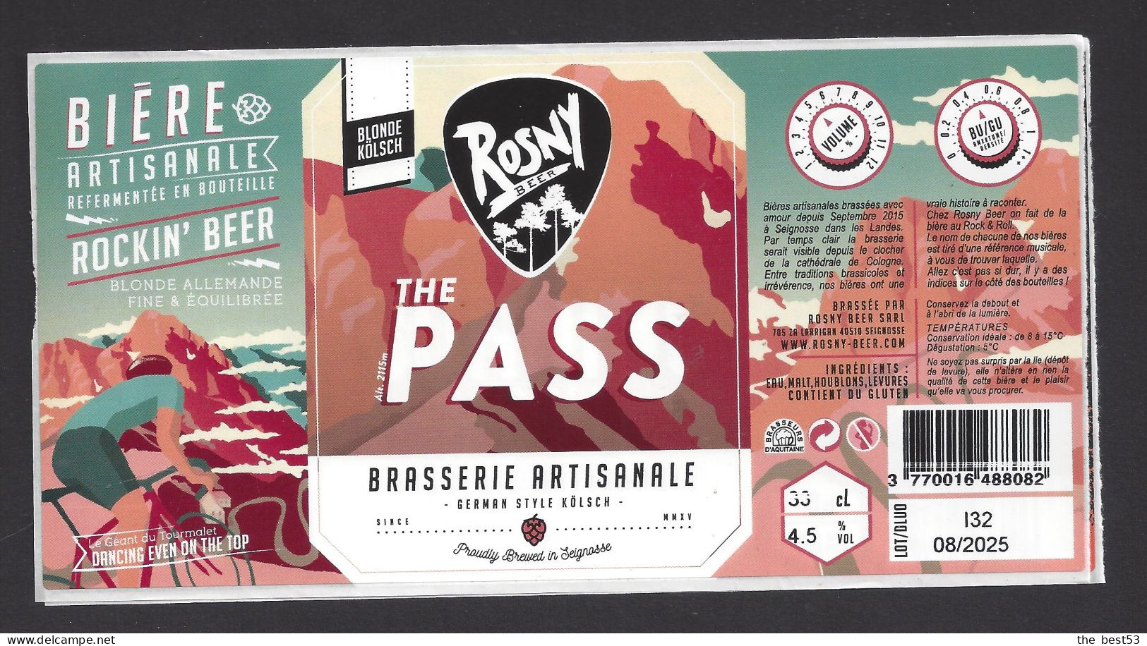 Etiquette De Bière Blonde  -  The Pass  -  Brasserie Rosny Beer  à  Seignosse  (40) - Beer