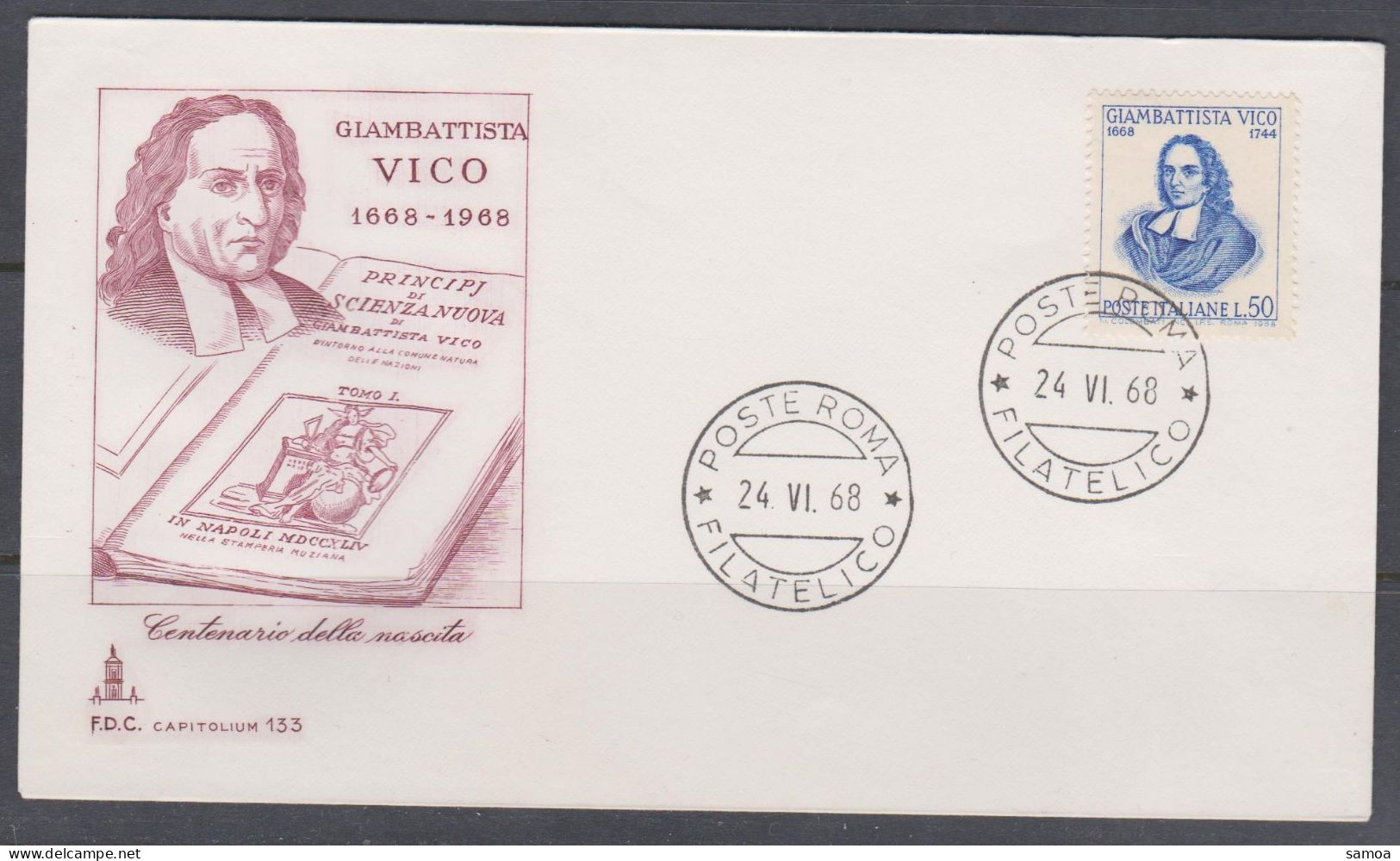 Italie FDC 1968 1016 Philosophe Giambattista Vico - FDC