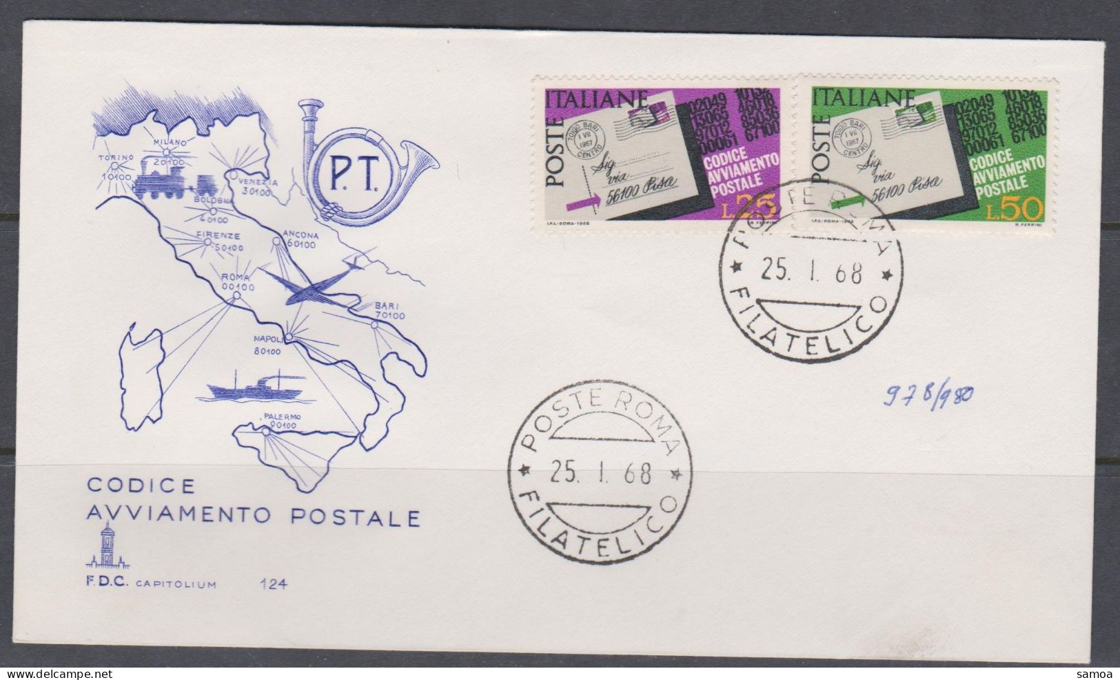 Italie FDC 1968 978 980 Codification Postale - FDC