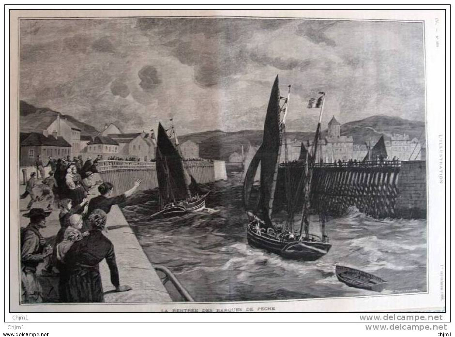 "la Rentrée Des Barques De Pêche" - Dessin De A. Brun - Page Original 1888 - Historical Documents