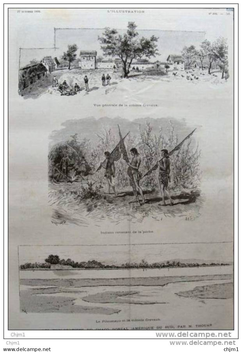 Les Explorations Du Chaco Boréal Par M. Thouar  (amérique Du Sud) - Colonie Crevaux - Page Original 1888  ( 2 ) - Documenti Storici