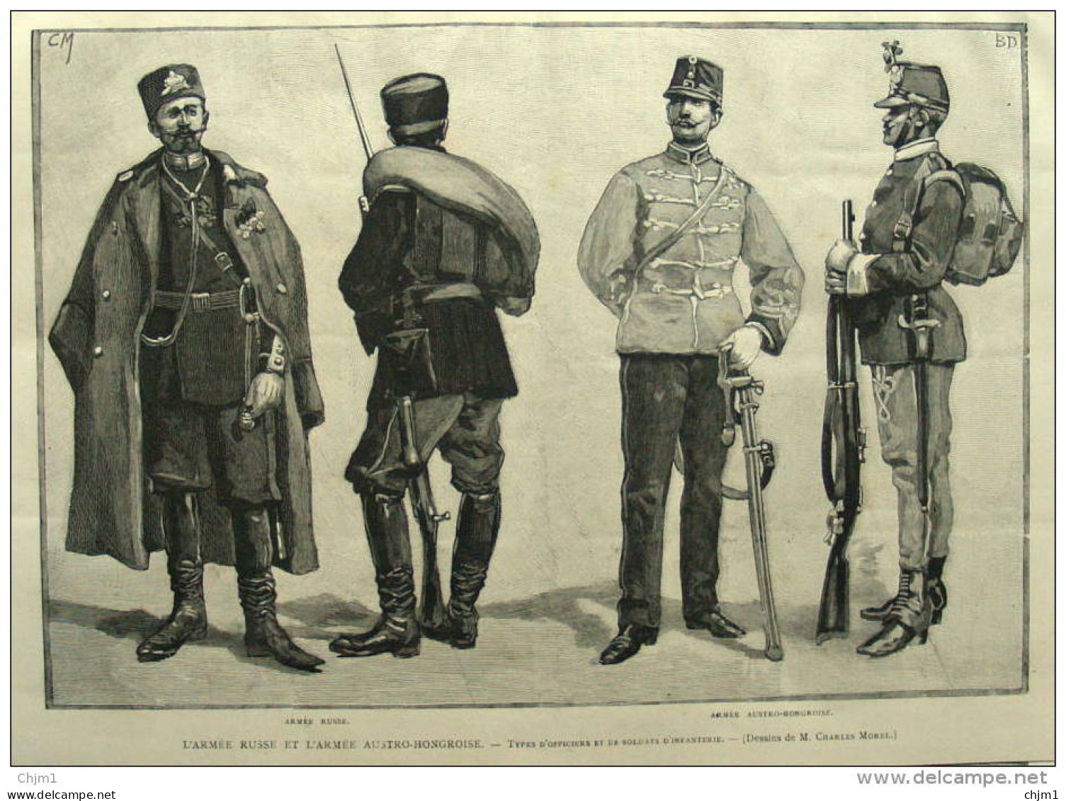 L'armée Russe Et L'armée Austro-Hongroise - Types D'officiers Et De Soldats D'infanterie - Page Original 1888 - Historical Documents
