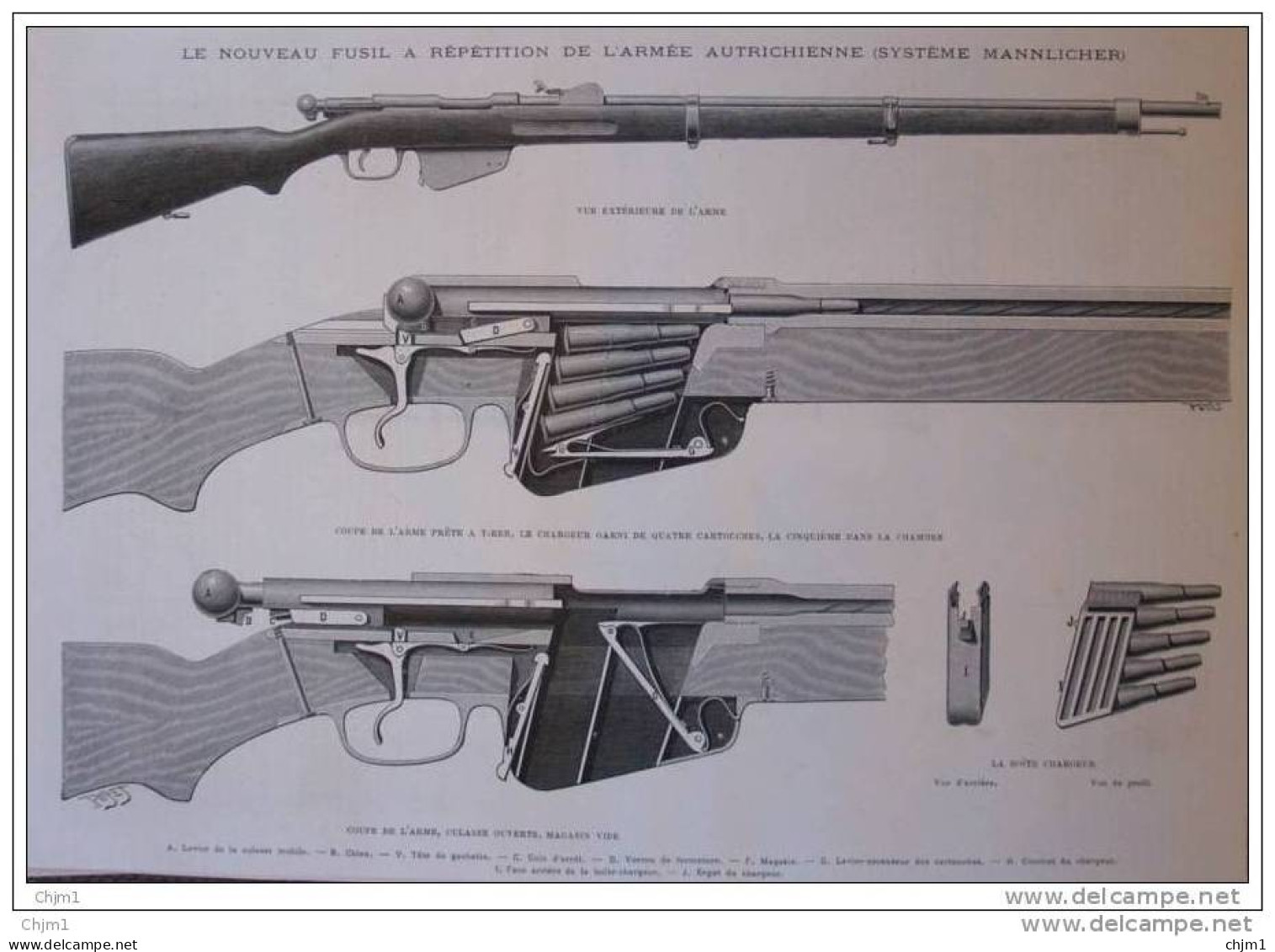 Nouveau Fusil à Répétition De L&acute;Armée Autrichienne (système Mannlicher) - Page Original - Alte Seite 1888 - Historische Dokumente