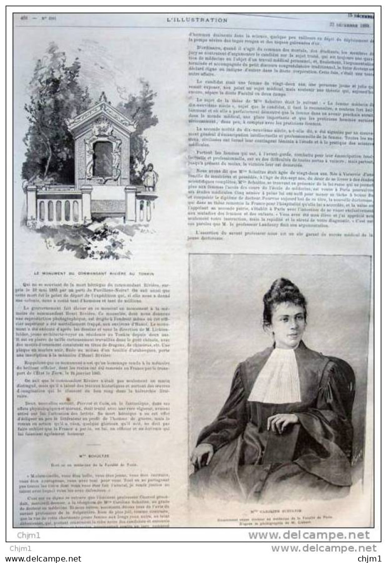 Mlle Caroline Schultze - Docteur En Médecine - Page Original  1888 - Historical Documents