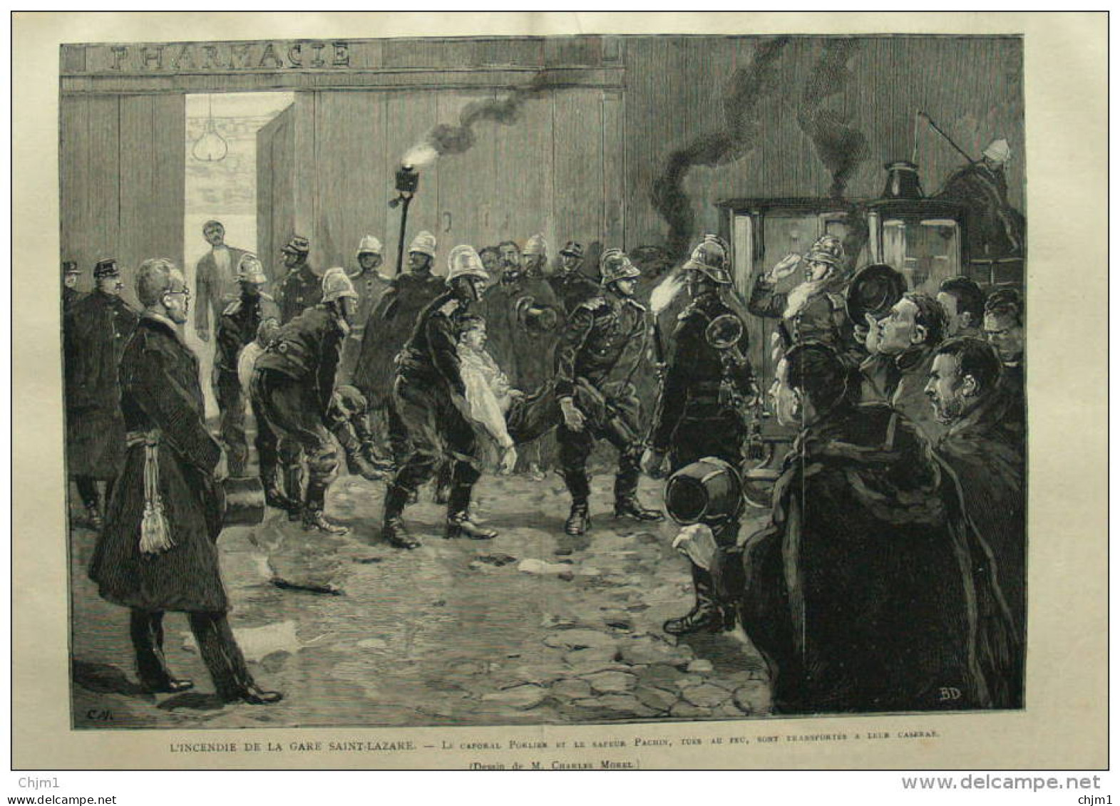 Incendie De La Gare Saint-Lazare - Le Caporal Porlier Et Le Sapeur Pachin Tues Au Feu - Page Original 1888 - Historical Documents