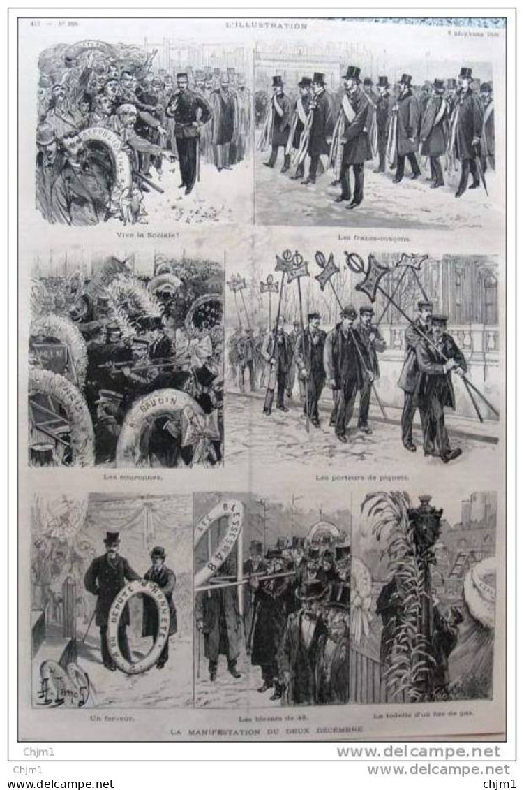 La Manifestation Du Deux Décembre - Les Francs-macons -  Page Original 1888  ( 3 ) - Documenti Storici