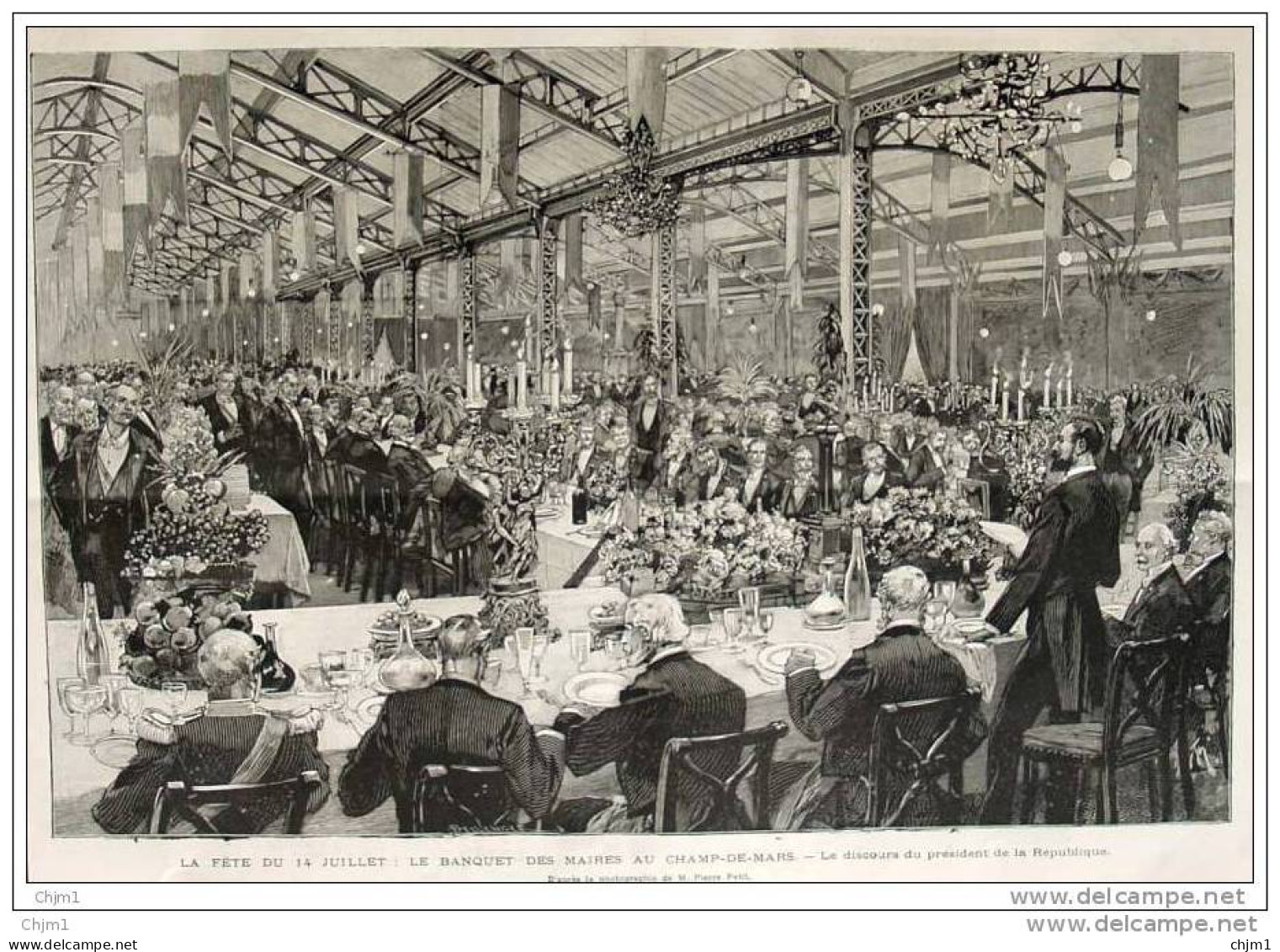 La Fête Du 14 Juillet Au Champ-de-Mars  - Old Print - Alter Druck Von 1888 - Documenti Storici