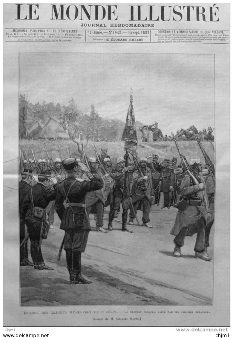 Épisode Des Grandes Manoeuvres Du 3e Corps - Le Drapeau Francais- Page Original - 1888 - Historical Documents