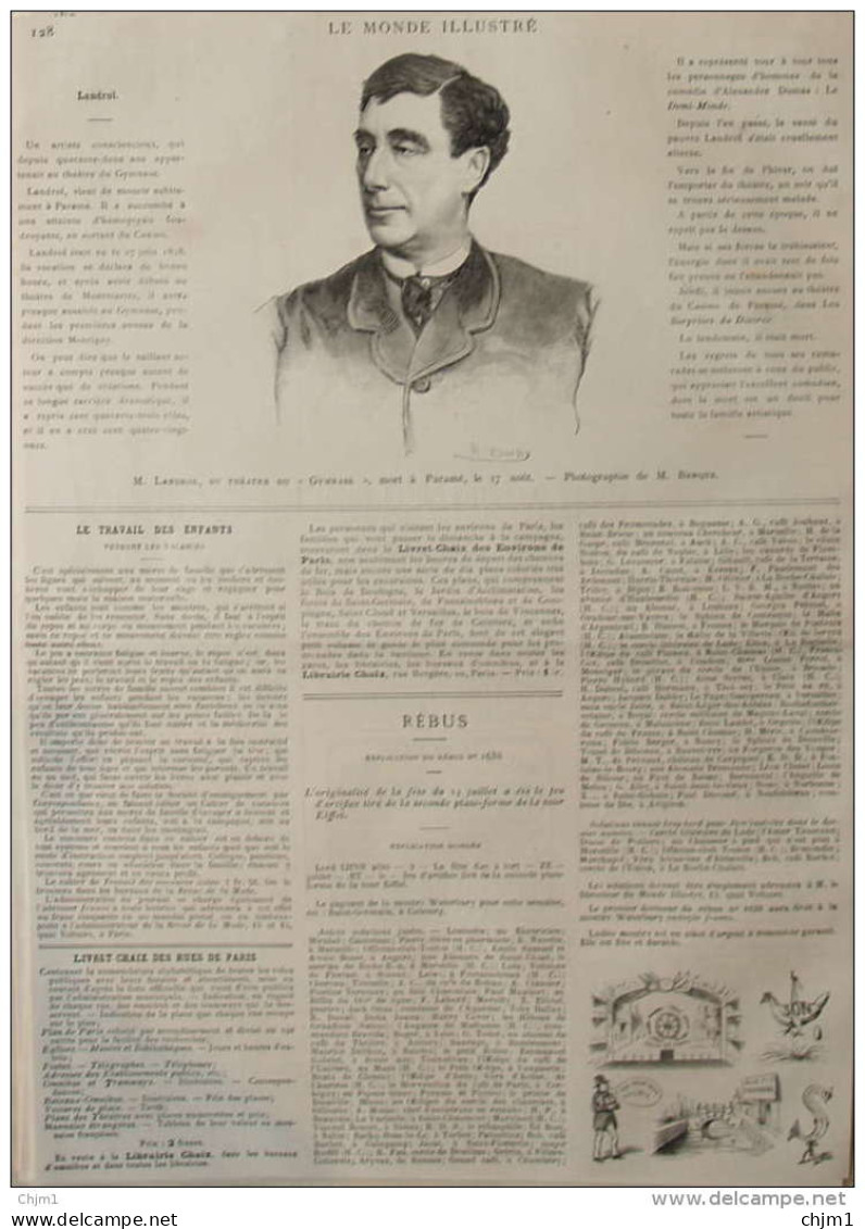 M. Landrol Du Théâtre De La Gymnase, Mort á Paramé - Page Original 1888 - Historical Documents